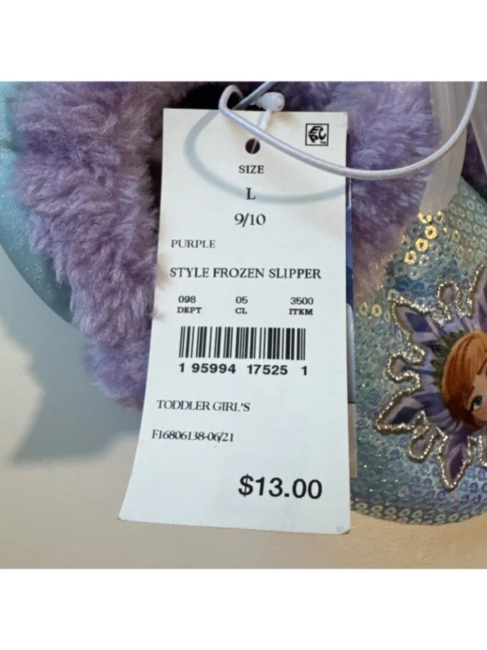 Disney Frozen Elsa & Anna Sequin Slippers Size Small 9-10 Toddler Girls Purple